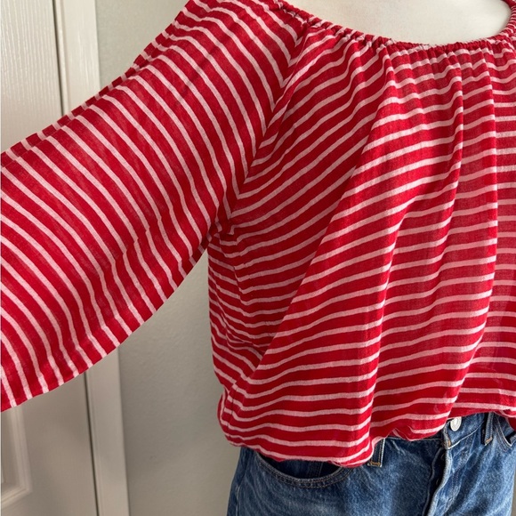 J. Crew Red & White Sailor Striped Knit Peasant Top Size XS - Picture 4 of 7